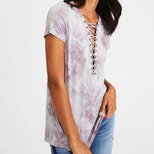 American Eagle Soft and Sexy Lace Up Tie Dye Top